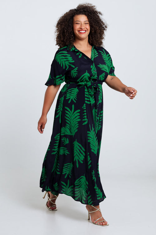 Lange Kleid aus Viskose mit Blätterdruck-Paprika-9