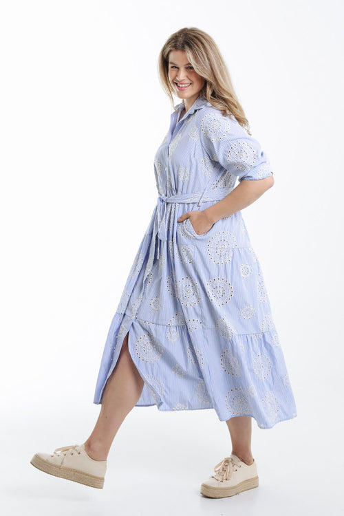 Gestreiftes langes Kleid mit Stickereien-Paprika-8