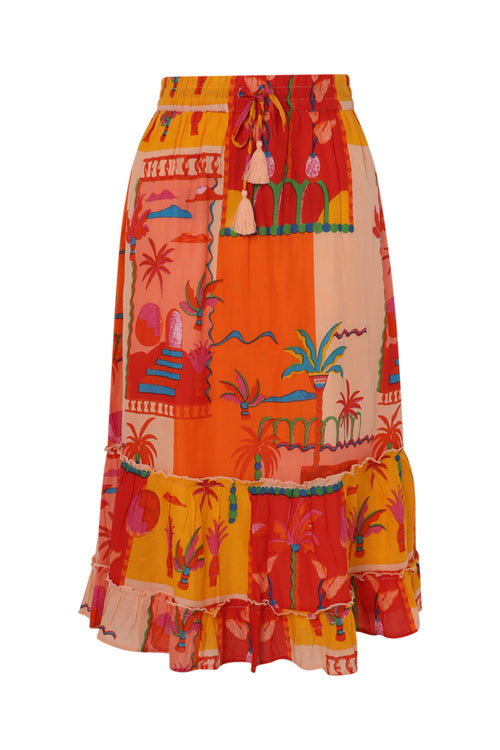 Tropical-Print Baumwollrock-Paprika-10