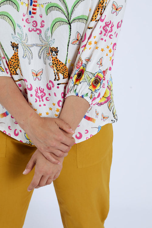 Bluse aus Viskose mit Tiger- und Blumenmuster-Paprika-5