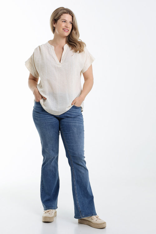 Einfarbige Baumwollbluse mit Paillettenstreifen-Paprika-8