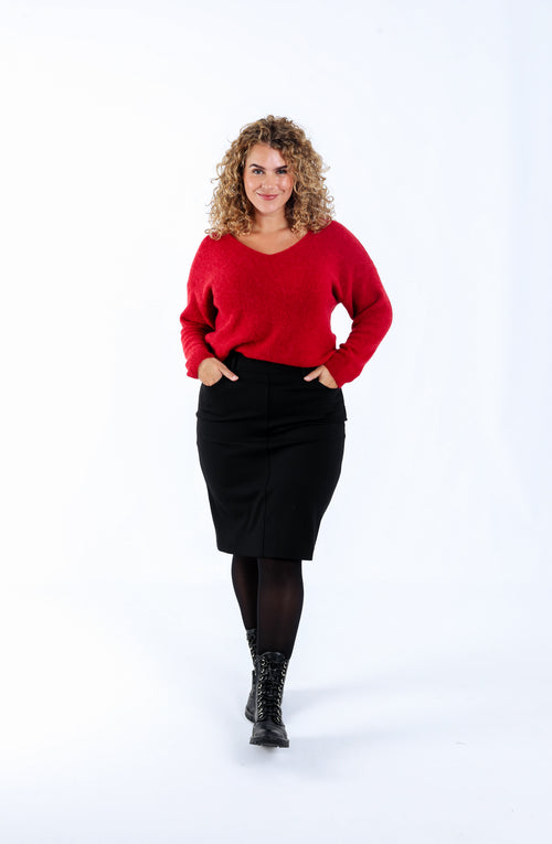 Jupe crayon en viscose unie-Paprika-6