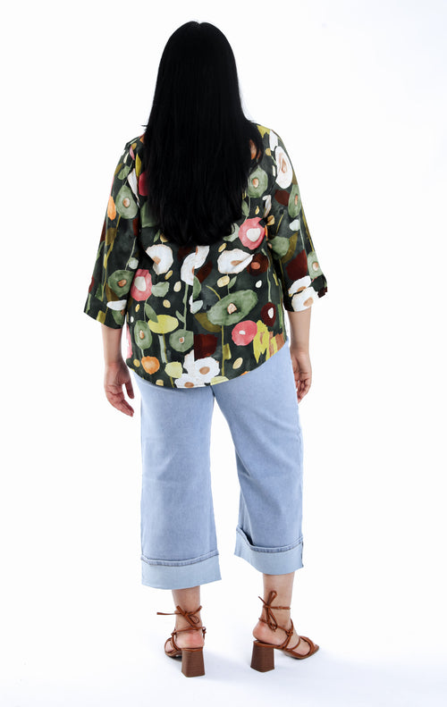 Bluse aus bedrucktem Viskose mit Mohnblumen-Paprika-2