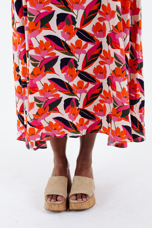 Langes Kleid aus Viskose mit dünnen Trägern und Blumenmuster-Paprika-5