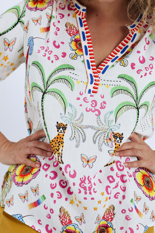 Bluse aus Viskose mit Tiger- und Blumenmuster-Paprika-4