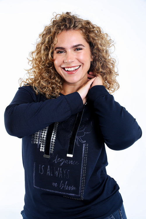 Sweat en molleton uni avec imprimé et strass-Paprika-4