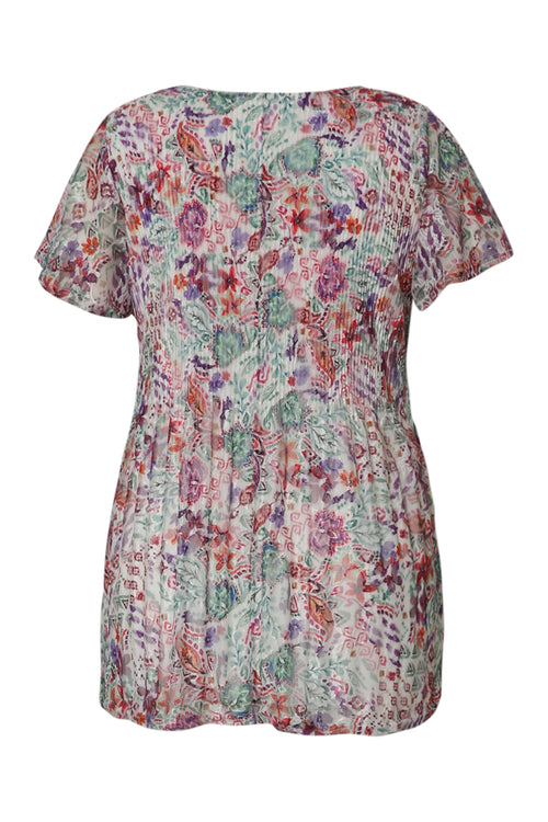 Tunika aus plissierter Spitze mit Blumenmuster-Paprika-11