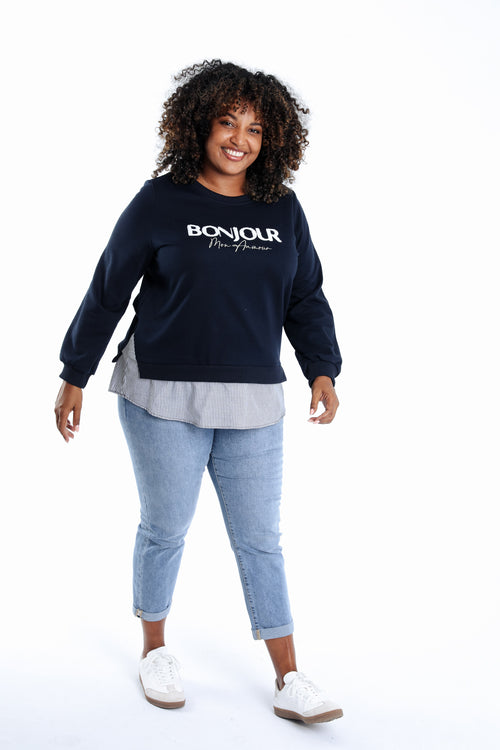 Sweatshirt "Bonjour" mit falschem Hemd-Paprika-10