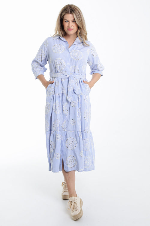 Gestreiftes langes Kleid mit Stickereien-Paprika-9