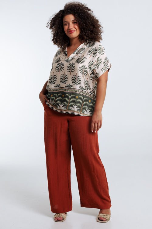 Bluse aus bedruckter Viskose mit Palmenmuster-Paprika-7