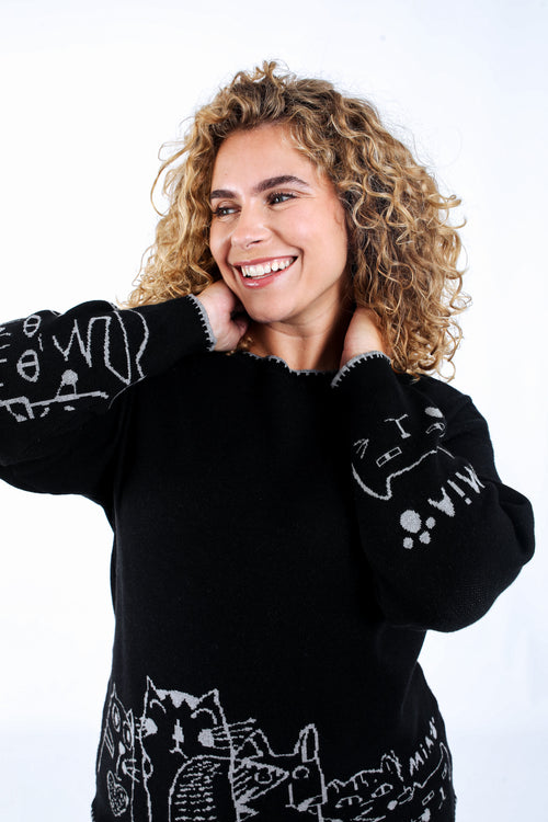 Pullover mit Katzenmuster-Paprika-3