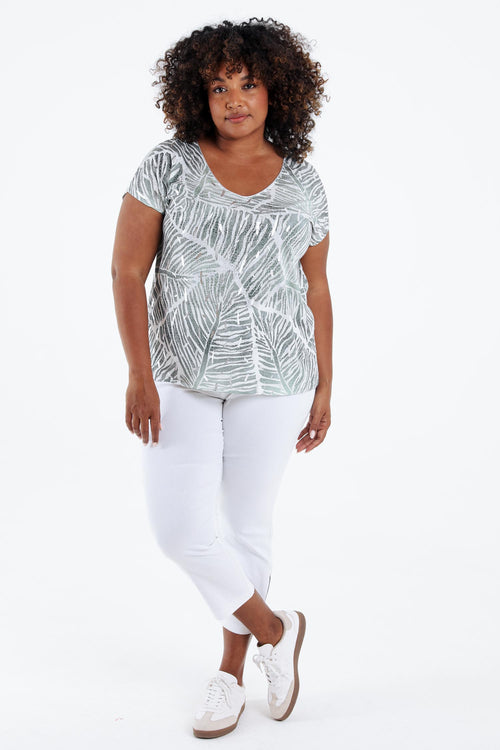 T-shirt imprimé feuilles en foil-Paprika-7