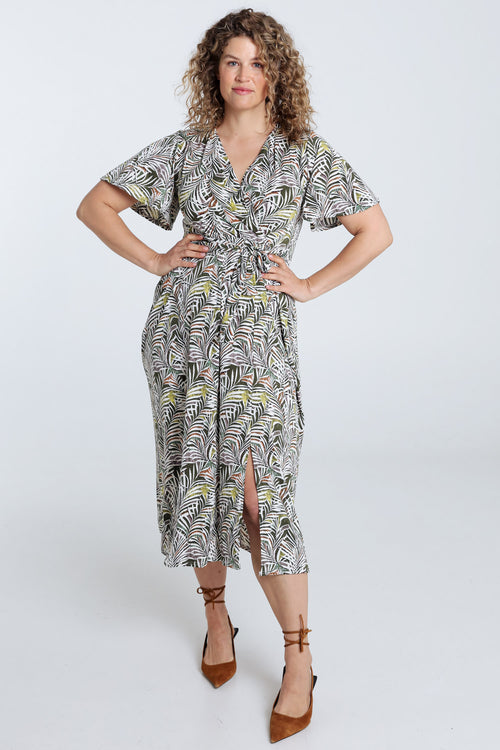 Langes Kleid mit Blätterdruck-Paprika-7