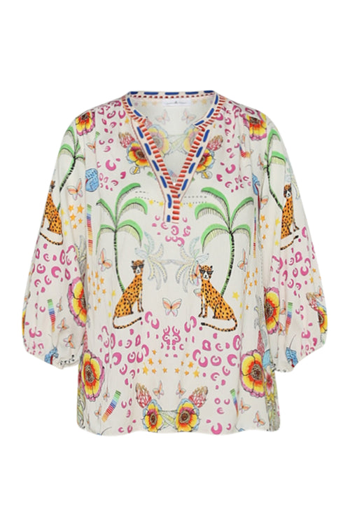 Bluse aus Viskose mit Tiger- und Blumenmuster-Paprika-10