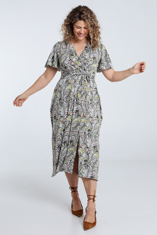 Langes Kleid mit Blätterdruck-Paprika-8