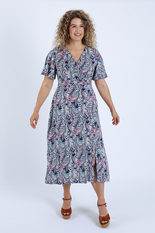 Langes Kleid mit Blätterdruck-Paprika-8