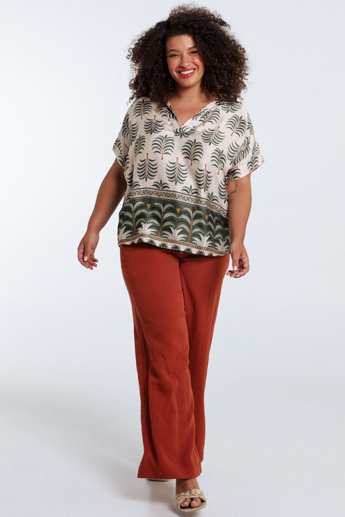 Bluse aus bedruckter Viskose mit Palmenmuster-Paprika-9