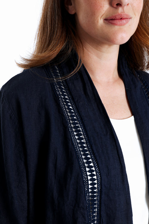 Leinenjacke mit durchbrochenem Detail-Paprika-4