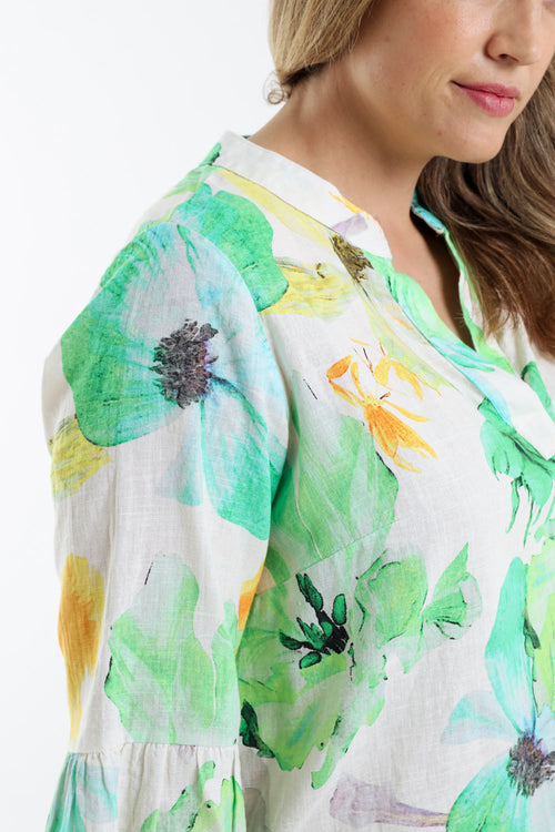 Bluse aus bedrucktem Leinen mit Blumenmuster-Paprika-6