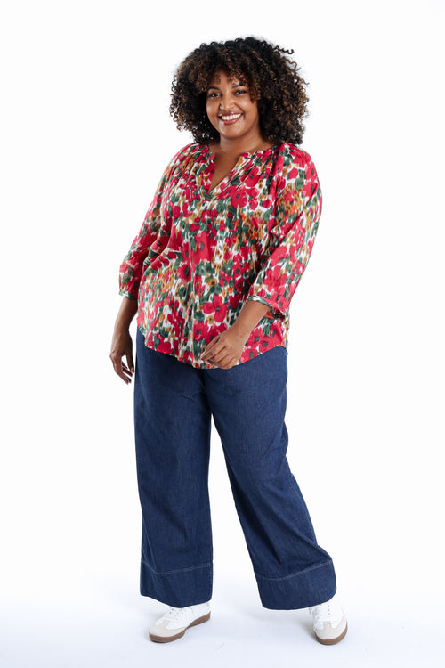 Bluse aus Baumwolle mit Blumenmuster-Paprika-7