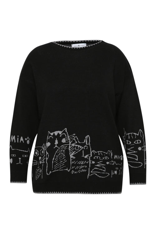 Pullover mit Katzenmuster-Paprika-7