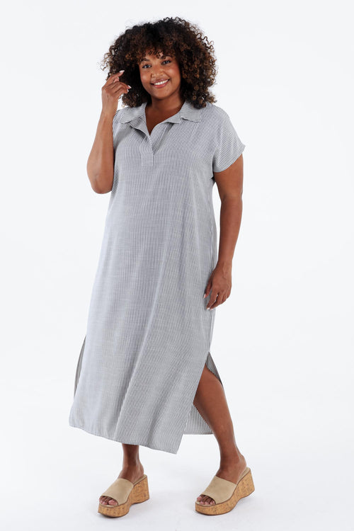 Langes Kleid aus Viskose mit Streifen-Paprika-7