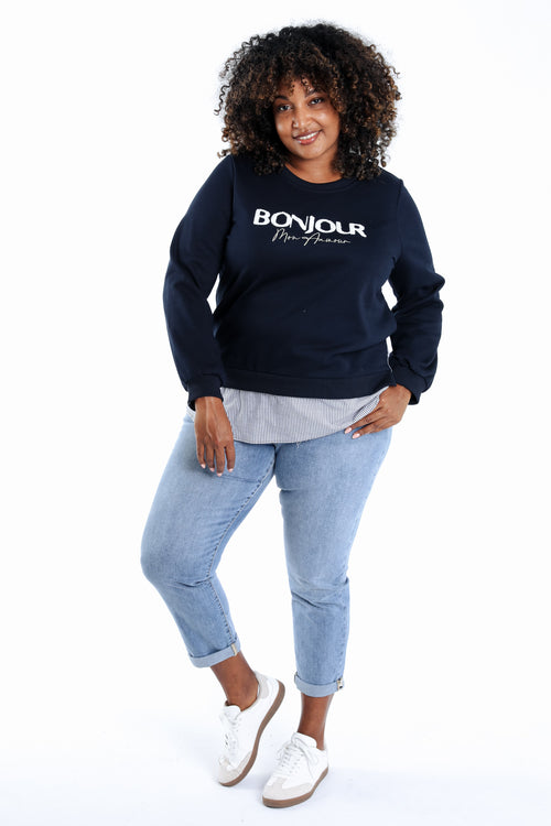 Sweatshirt "Bonjour" mit falschem Hemd-Paprika-9
