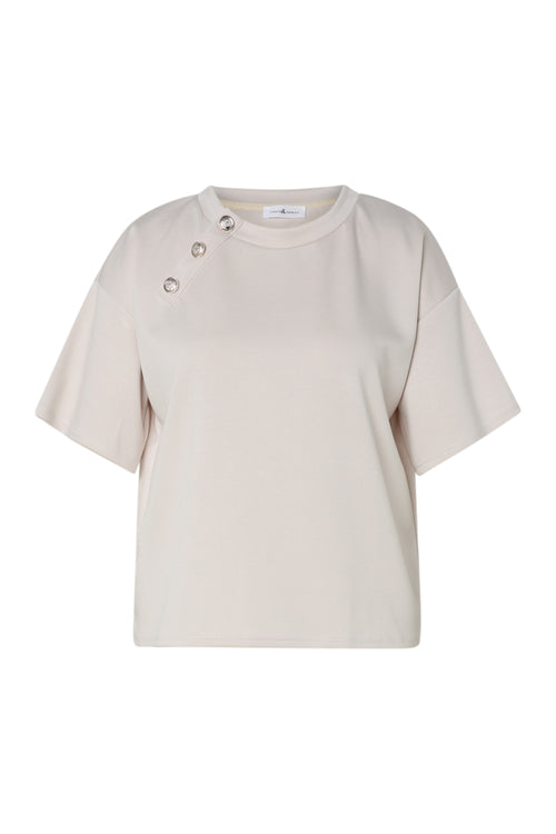 Uni T-Shirt mit dekorativen Knöpfen-Paprika-10