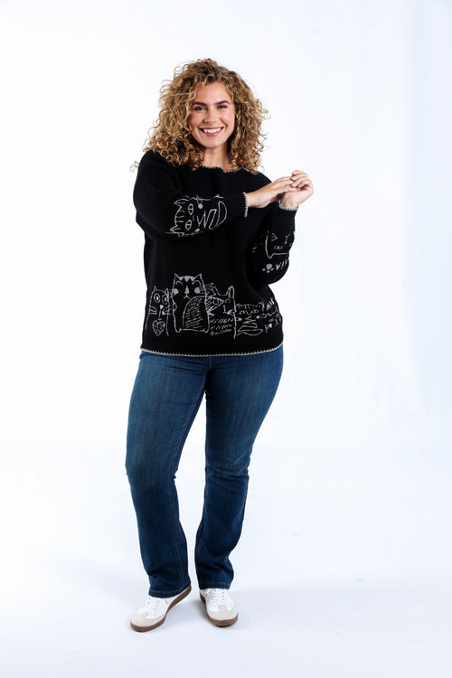 Pullover mit Katzenmuster-Paprika-6