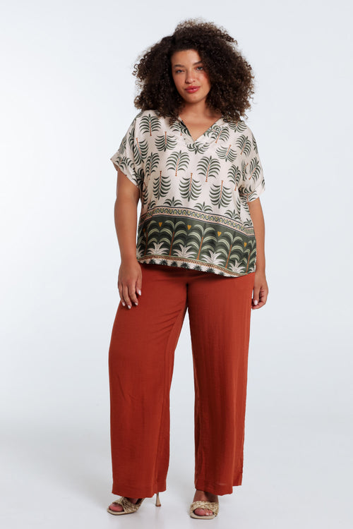 Bluse aus bedruckter Viskose mit Palmenmuster-Paprika-8