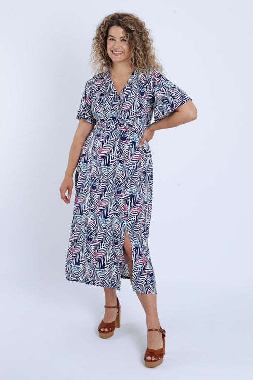 Langes Kleid mit Blätterdruck-Paprika-9