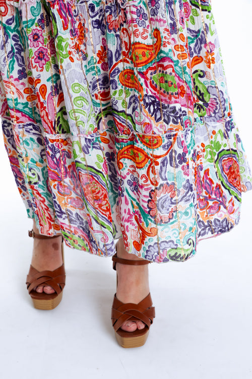 Langes Kleid aus Viskose mit Blumenmuster und Lurex-Paprika-6