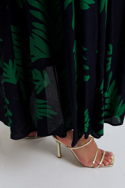 Lange Kleid aus Viskose mit Blätterdruck-Paprika-6