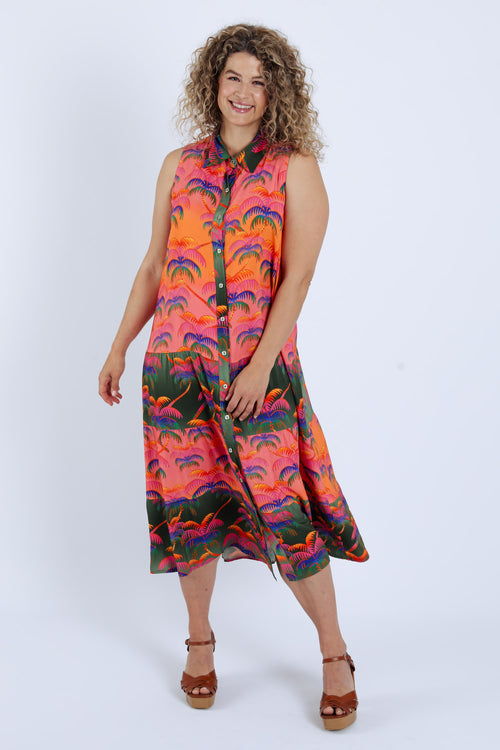Robe en viscose imprimé palmiers-Paprika-7