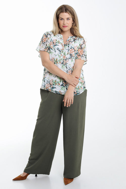 Bluse mit floralem Druck und Plissee-Paprika-8
