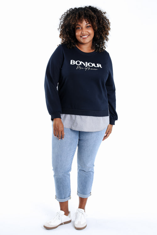 Sweatshirt "Bonjour" mit falschem Hemd-Paprika-8