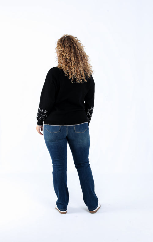 Pullover mit Katzenmuster-Paprika-2