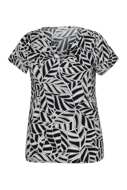 T-Shirt aus kühlendem Strick mit zweifarbigem Blattmusterdruck-Paprika-10