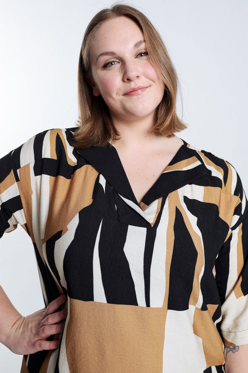 Robe en viscose imprimé graphique-Paprika-5