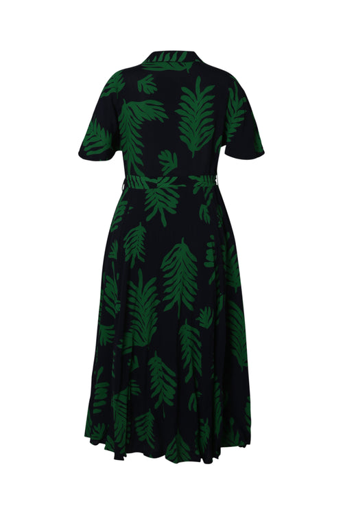 Lange Kleid aus Viskose mit Blätterdruck-Paprika-11