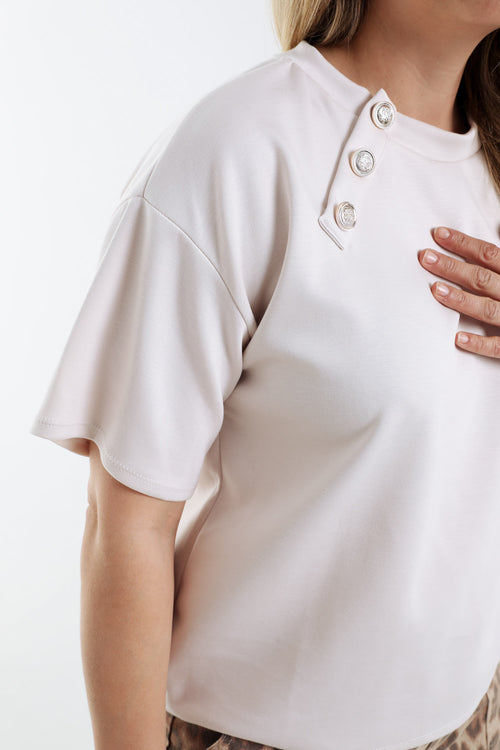Uni T-Shirt mit dekorativen Knöpfen-Paprika-6