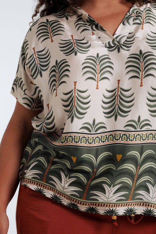 Bluse aus bedruckter Viskose mit Palmenmuster-Paprika-6