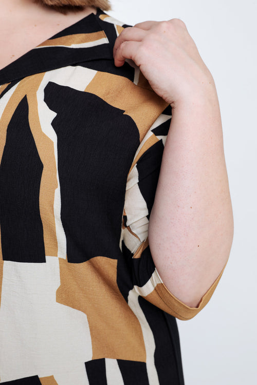 Robe en viscose imprimé graphique-Paprika-6