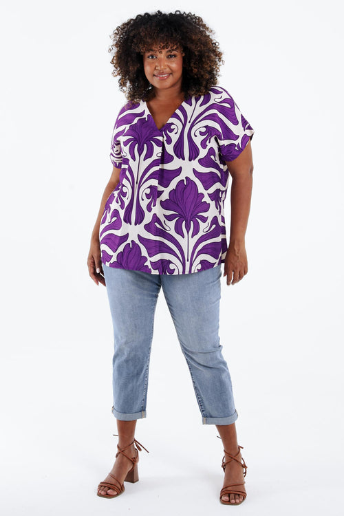 Bicolor Bluse mit floralem Druck-Paprika-9