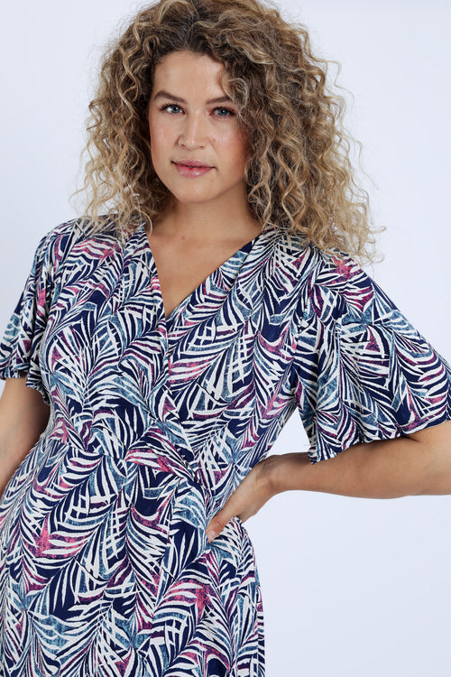 Langes Kleid mit Blätterdruck-Paprika-6