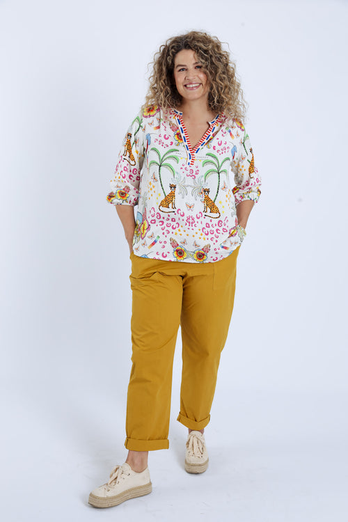 Bluse aus Viskose mit Tiger- und Blumenmuster-Paprika-9