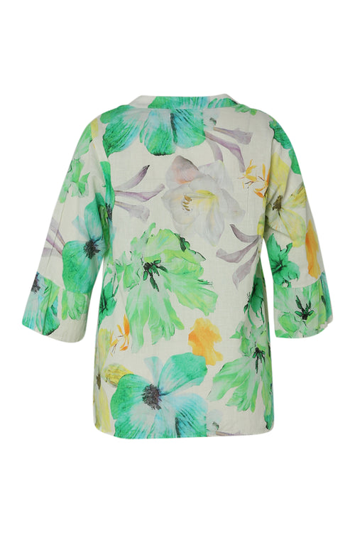 Bluse aus bedrucktem Leinen mit Blumenmuster-Paprika-11