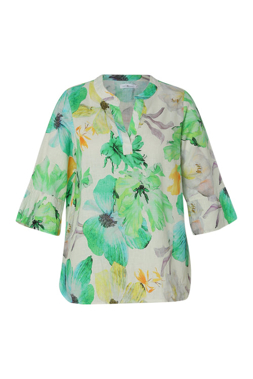 Bluse aus bedrucktem Leinen mit Blumenmuster-Paprika-10