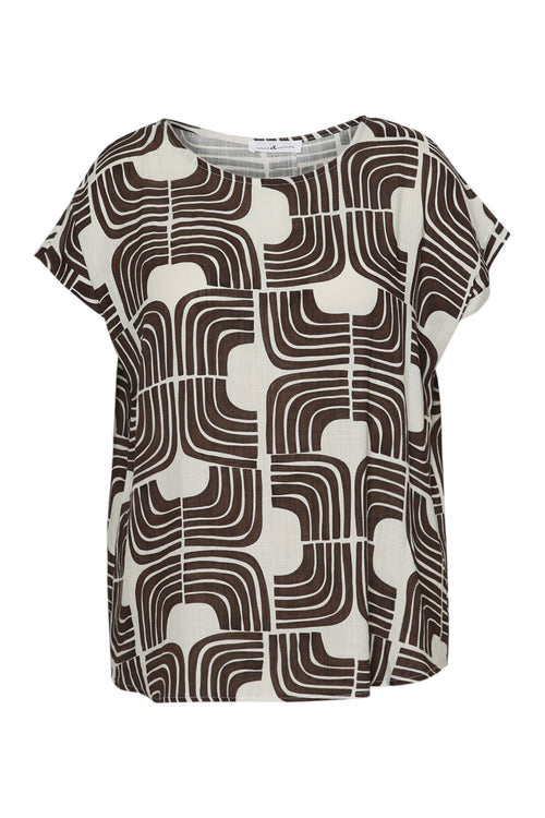 Blouse en viscose imprimé graphique bicolore-Paprika-10