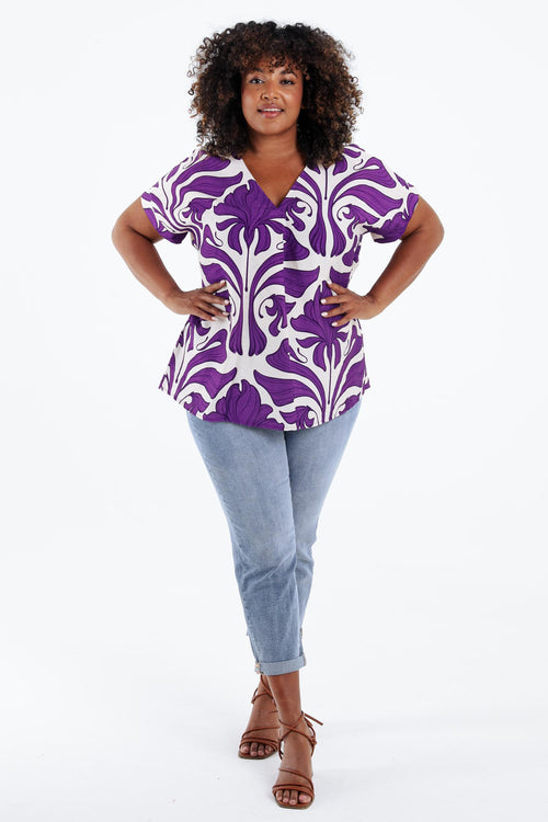 Bicolor Bluse mit floralem Druck-Paprika-7